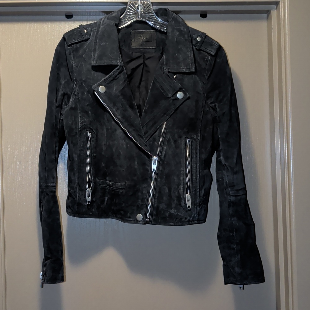Charcoal Suede Biker Jacket, M